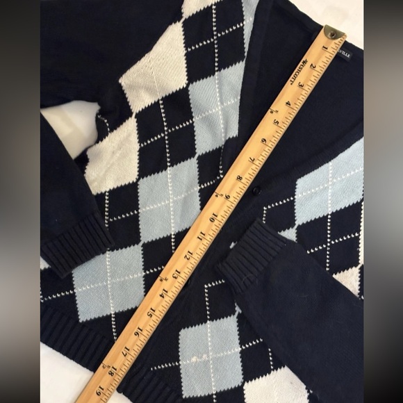 Brandy Melville Y2K Argyle Button Front V Neck Sweater Cardigan No SZ Tag Fits M - Picture 6 of 7